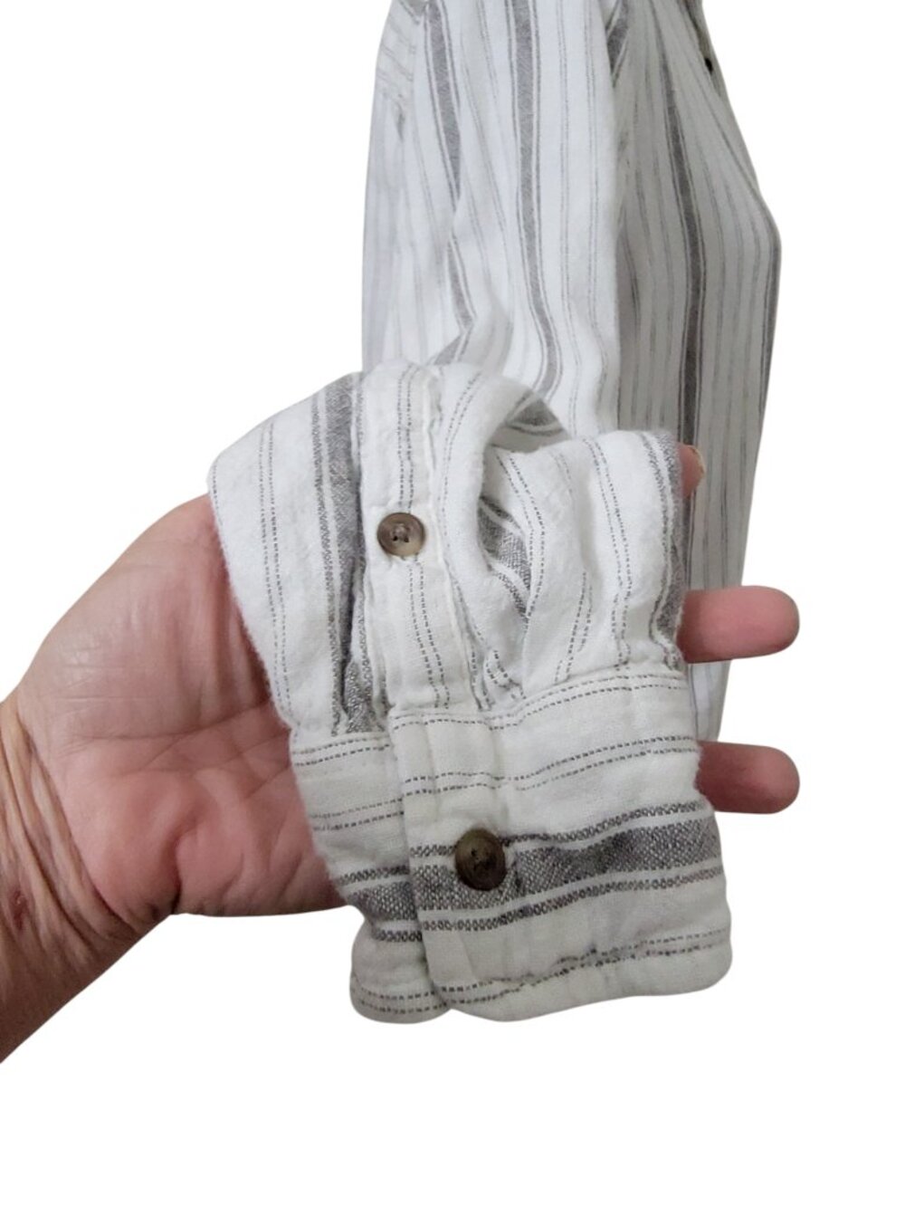 Universal Thread Size XS Gray & White Striped Relaxed Fit Button Down Shirt - Picture 6 of 12